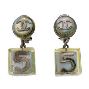 Chanel Earrings Vintage CC Logo Metal Silver Clear